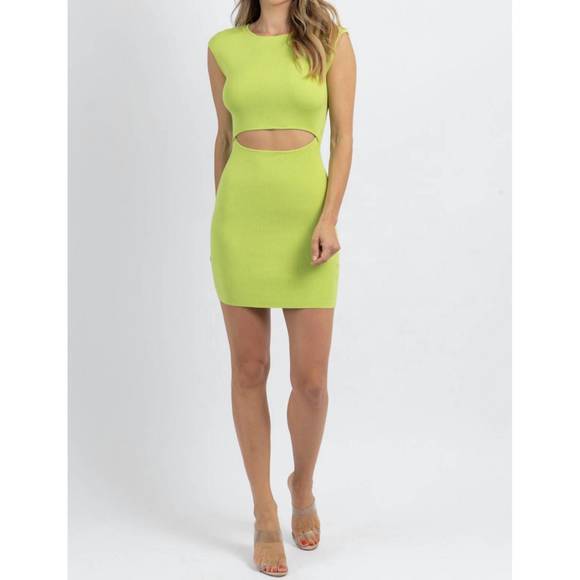 NEW MIMOSA nights ribbed mini dress in neon apple - Picture 2 of 6
